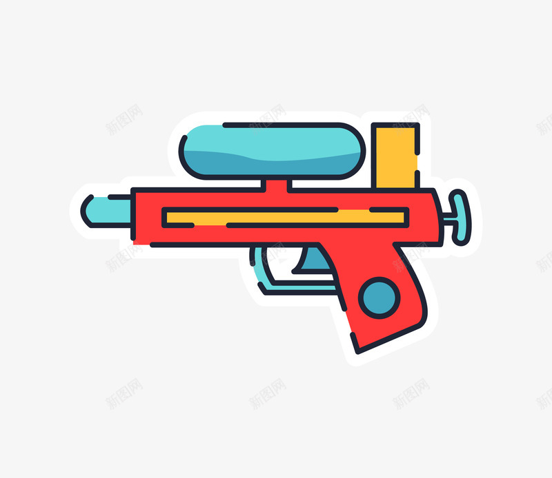 儿童远射程高压水枪 动漫 动画 喷水抽拉式小水枪 扁平化 手绘卡通