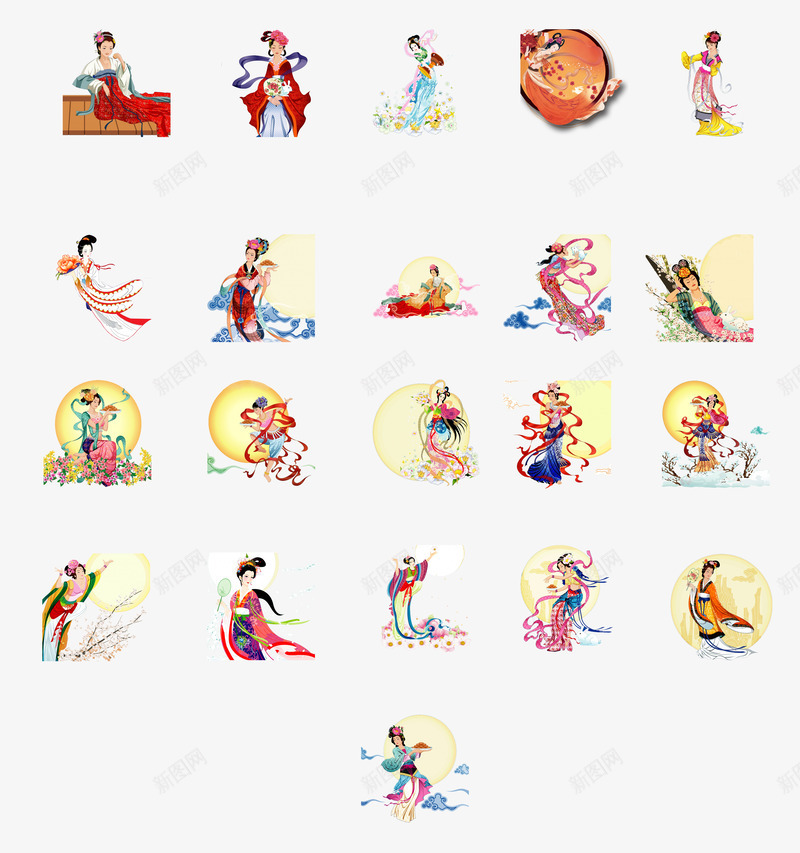 嫦娥psd免抠素材_新图网 https://ixintu.com 动漫嫦娥 后羿 团圆 广寒宫 桂花树 玉兔