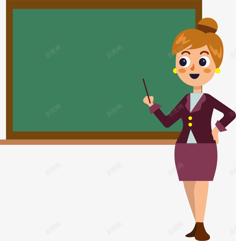 开学季教书的教师png免抠素材_新图网 https://ixintu.com 开学季 教书的教师 教学 教育 绿色黑板 美丽教师