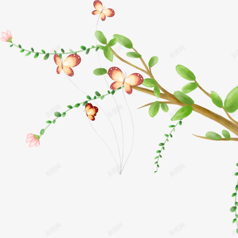 卡通桃花蝴蝶psd免抠素材_新图网 https://ixintu.com 一枝桃花 儿童插画 卡通手绘 清新可爱 简笔花 蝴蝶 蝴蝶花藤
