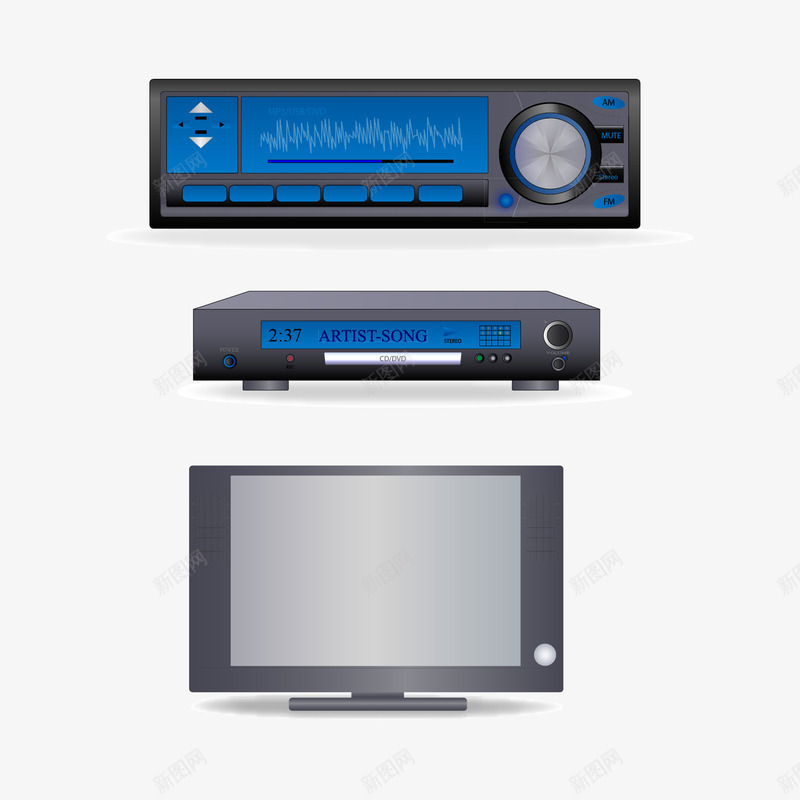 家庭影院png免抠素材_新图网 https://ixintu.com 电器家庭影院功放DVDVCD电视音响低音炮矢量
