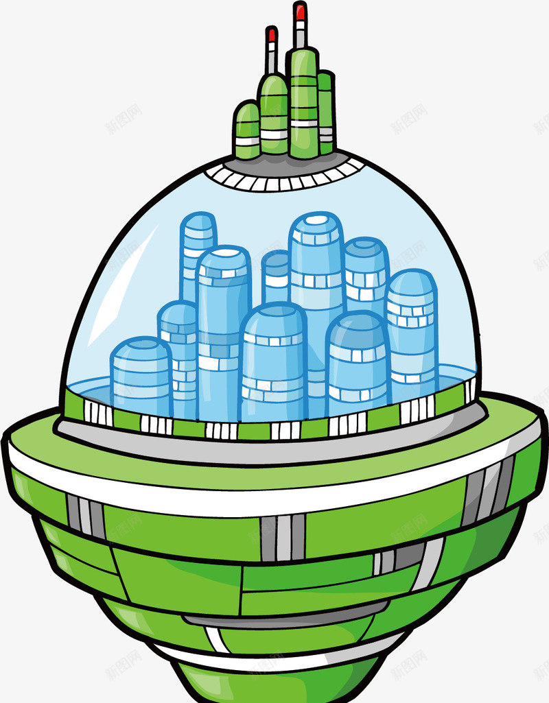 城市飞船png免抠素材_新图网 https://ixintu.com 卡通 卡通小飞船 小飞船 放射小飞船 楼房 飞船 骑着小飞船