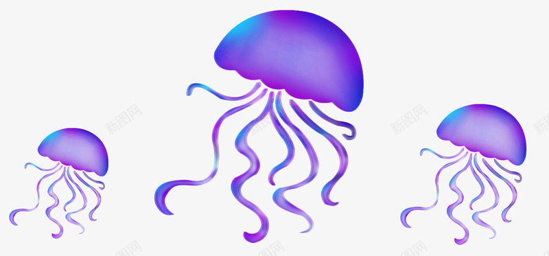 深海水母三只psd免抠素材_新图网 https://ixintu.com 彩色 彩色水母 成群 水 水底 水母 深海 漂浮 迷幻