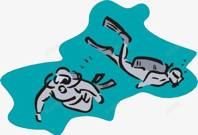 两人潜水png免抠素材_新图网 https://ixintu.com 卡通潜水人 探究海底世界 深海游泳 潜水人