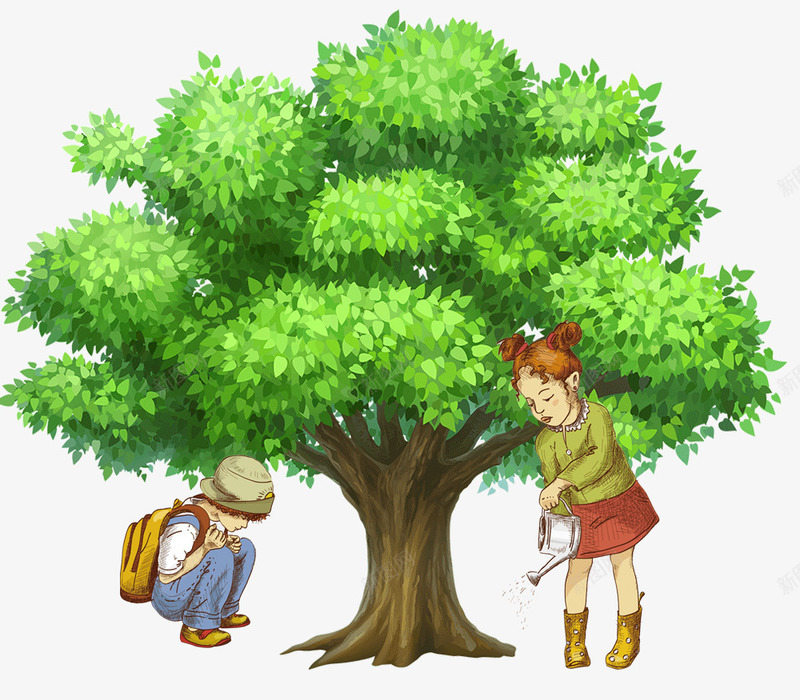 2018年植树节绿色树木psd免抠素材_新图网 https://ixintu.com 公益 卡通 女孩 小朋友 扁平 手绘 植树 植树节 浪漫 男孩 种树