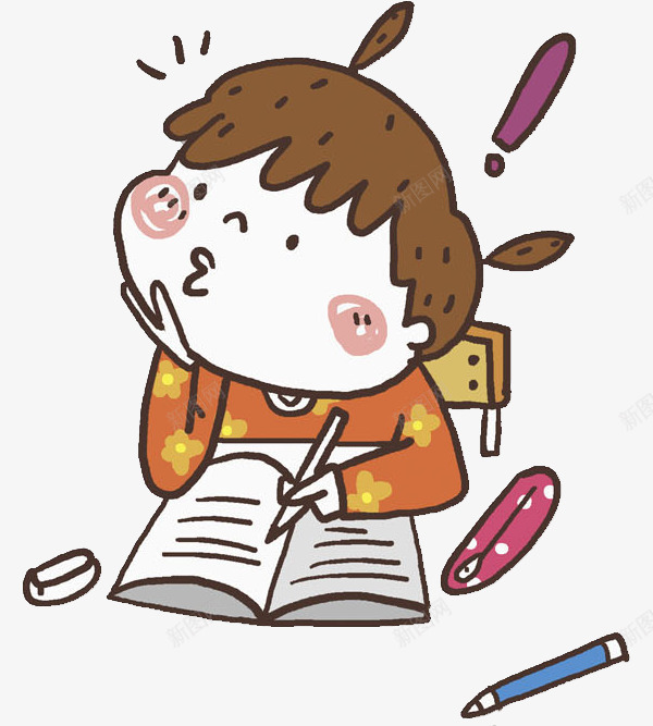 写作业的女孩png免抠素材_新图网 https://ixintu.com 书本 写作业 卡通 想象的 插图 椅子 男孩
