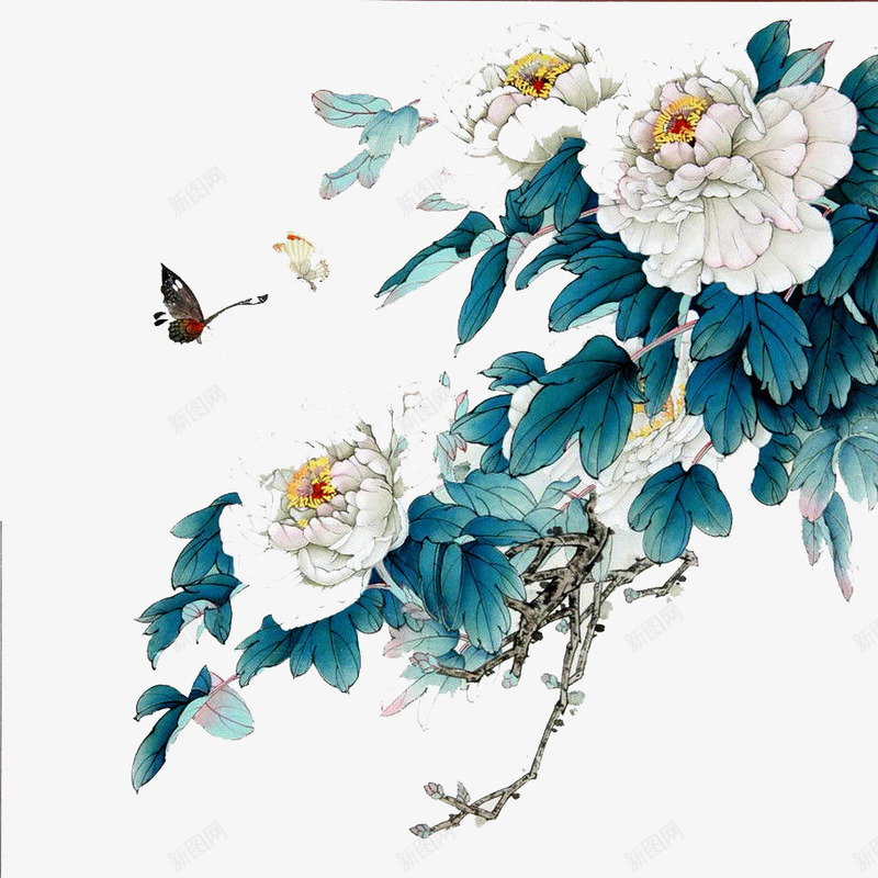 手绘花鸟png免抠素材_新图网 https://ixintu.com 创意花型 花图案 国画 工笔花鸟 手绘图案 手绘植物 手绘花卉 月季花 牡丹花