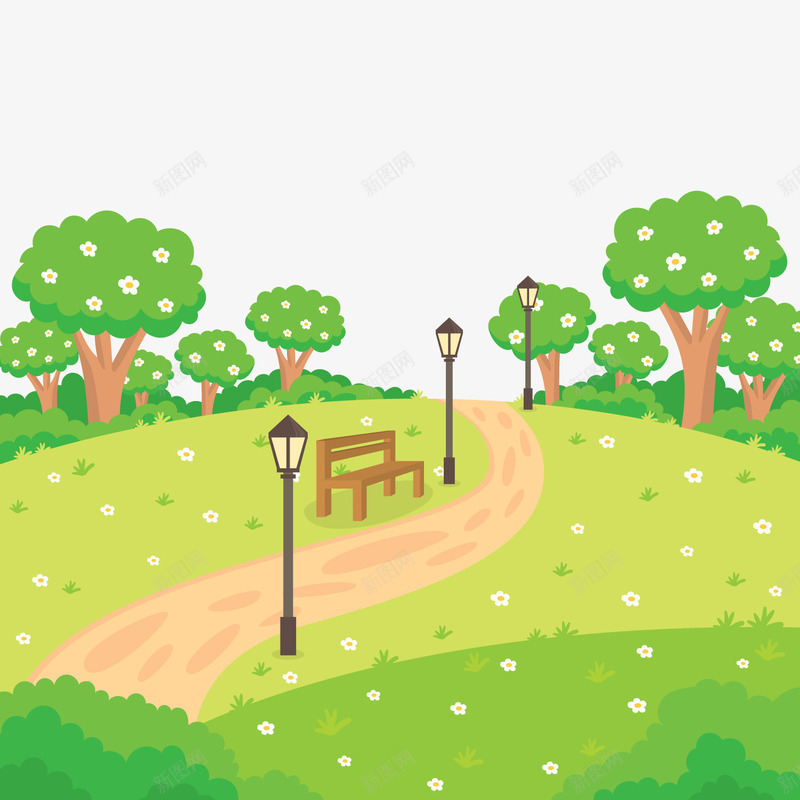 绿色公园风景矢量图ai免抠素材_新图网 https://ixintu.com 公园 绿色 风景元素 矢量图