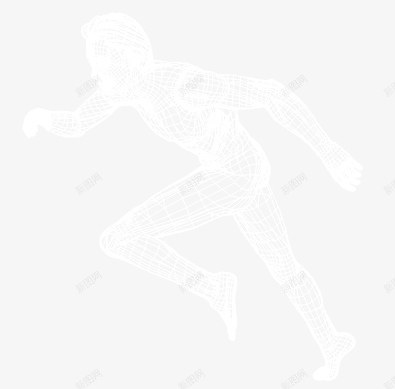 网状建模科技感奔跑人物png免抠素材_新图网 https://ixintu.com 奔跑的人 建模人 白色网格人 科幻人 科技感人物 网状人