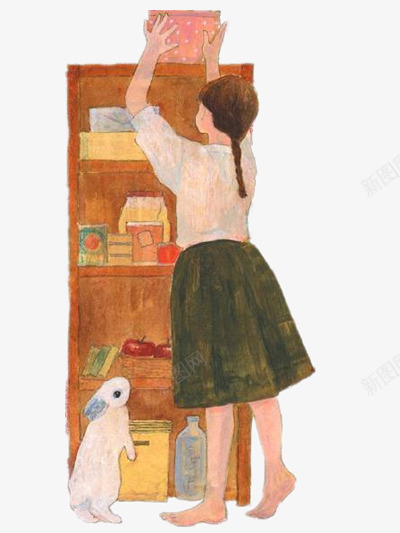 整理桌面的女孩png免抠素材_新图网 https://ixintu.com 人物 桌子 盒子 裙子