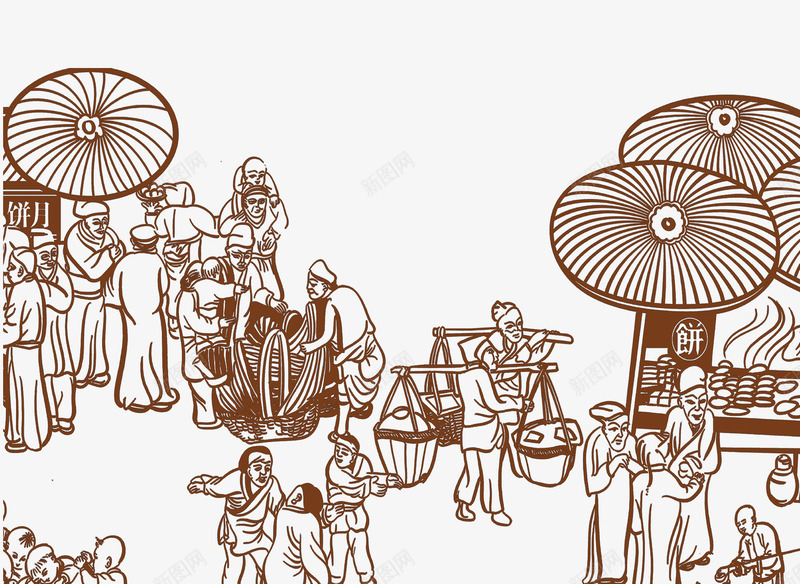 棕色线条赶集的人群png免抠素材_新图网 https://ixintu.com 人群 市集手绘 棕色 线条 赶集