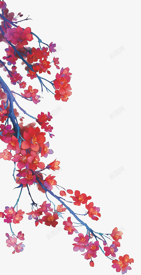 红色彩绘花朵树枝png免抠素材_新图网 https://ixintu.com 彩绘 树枝 红色 花朵