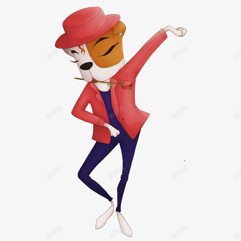 卡通跳舞的生肖狗图png免抠素材_新图网 https://ixintu.com 卡通 可爱 小狗 狗年 玫瑰花 生肖狗 红色帽子 节日装饰 跳舞