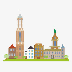 卡通荷兰建筑旅游景点元素矢量图素材