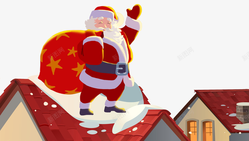 屋顶上送礼的圣诞老人png免抠素材_新图网 https://ixintu.com 卡通手绘 圣诞老人 圣诞节 圣诞装饰 屋顶 装饰图案 送礼