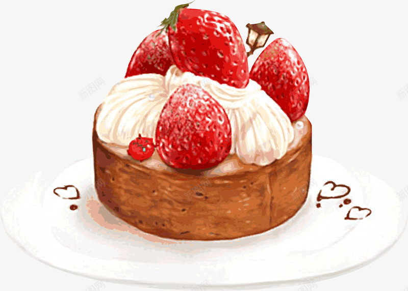 手绘水彩草莓蛋糕png免抠素材_新图网 https://ixintu.com waffle 华夫饼 奶油美食 奶酪 形状 插画 果酱 烘焙 甜品 盘子 糕点 草莓 食品 饼干