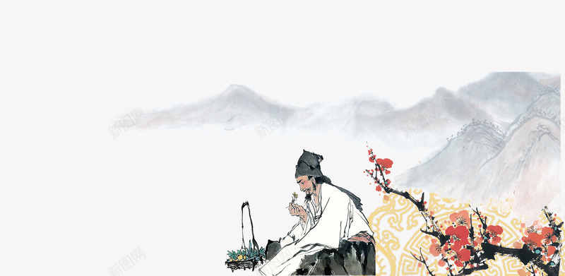 古风在山间采药的古人png免抠素材_新图网 https://ixintu.com 中国风 古画山水 工笔画 梅花 水墨山水 水墨画 水墨采药人 简笔山水画