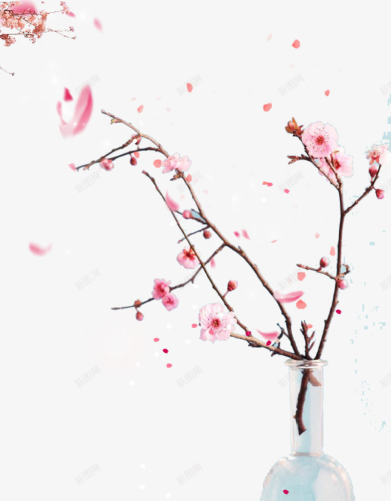 粉色浪漫桃花装饰图案psd免抠素材_新图网 https://ixintu.com 春季 桃花 粉色 背景 花瓣 花瓶 装饰图案