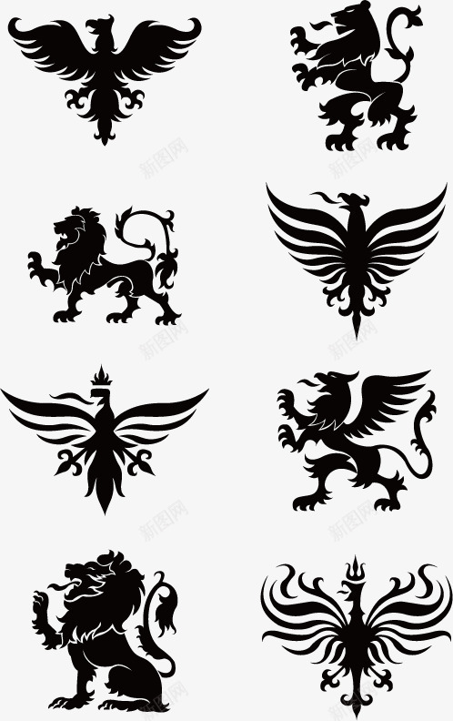 欧式花纹矢量图ai免抠素材_新图网 https://ixintu.com 剪影 欧式花纹 狮子 装饰 鹰 矢量图