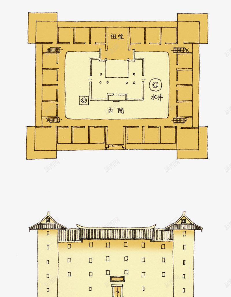 中国文化建筑院落图纸客家建png免抠素材_新图网 https://ixintu.com 中国文化 中国文化建筑设计院落图纸客家建筑PNG免费下载 中国风 客家 客家建筑 少数名族 平面建筑图 手绘