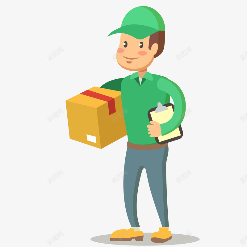 卡通手绘派件员矢量图ai免抠素材_新图网 https://ixintu.com 帽子 快递员 派件员 绿色 职业 行业 矢量图