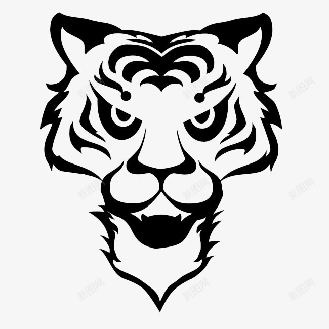 老虎图腾png免抠素材_新图网 https://ixintu.com 图腾 纹身图案 老虎图腾 老虎头 黑色