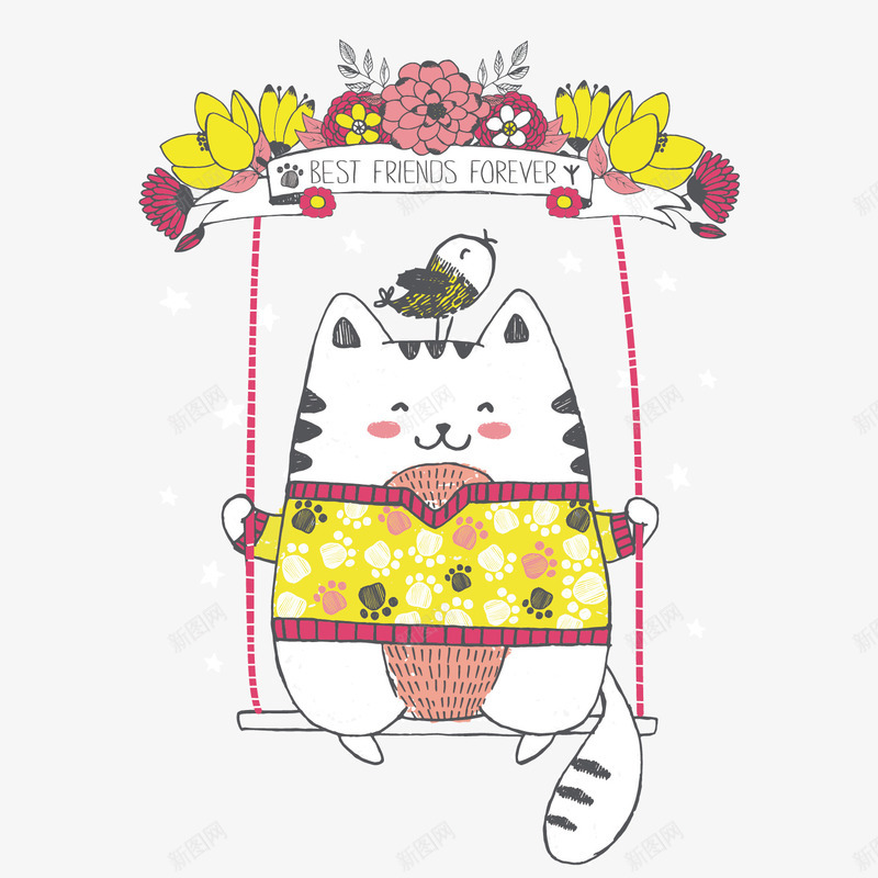 花草白猫可爱卡通矢量图ai免抠素材_新图网 https://ixintu.com 卡通 可爱 微笑 手绘 猫咪 白猫 矢量图 笑脸花朵 花儿 花朵