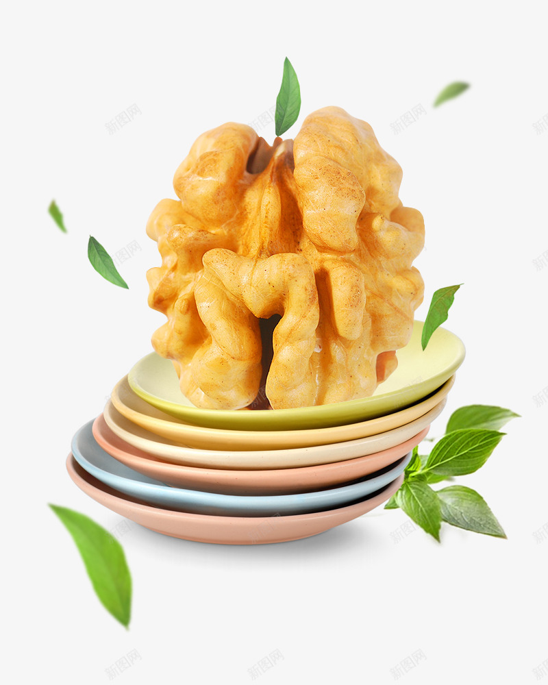 核桃仁png免抠素材_新图网 https://ixintu.com 叶子 坚果 树叶 核桃 核桃仁 碟子 零食