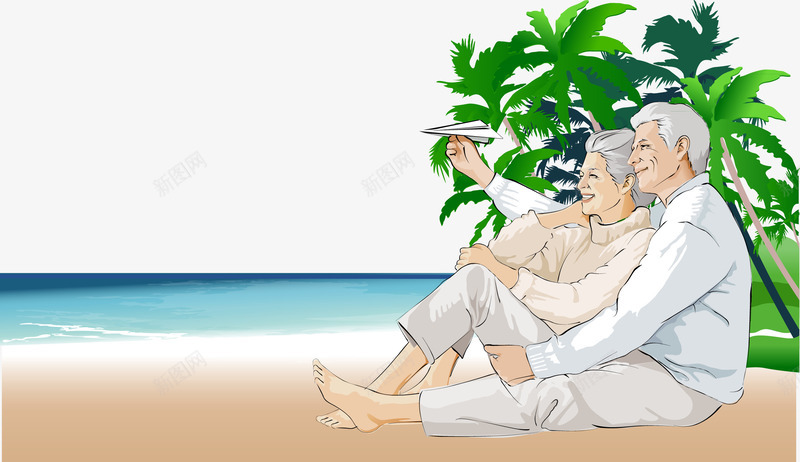 老人看海矢量图eps免抠素材_新图网 https://ixintu.com 幸福 椰树 看海 老人 矢量图