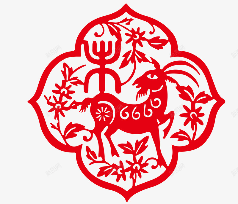 羊年剪纸png免抠素材_新图网 https://ixintu.com 年的剪纸画 羊 羊年 花纹图案