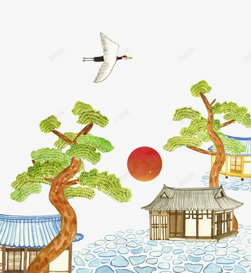 水彩郊外生活景象png免抠素材_新图网 https://ixintu.com 景象 树木 水彩 海鸥 生活 石子小路 郊外 阳光