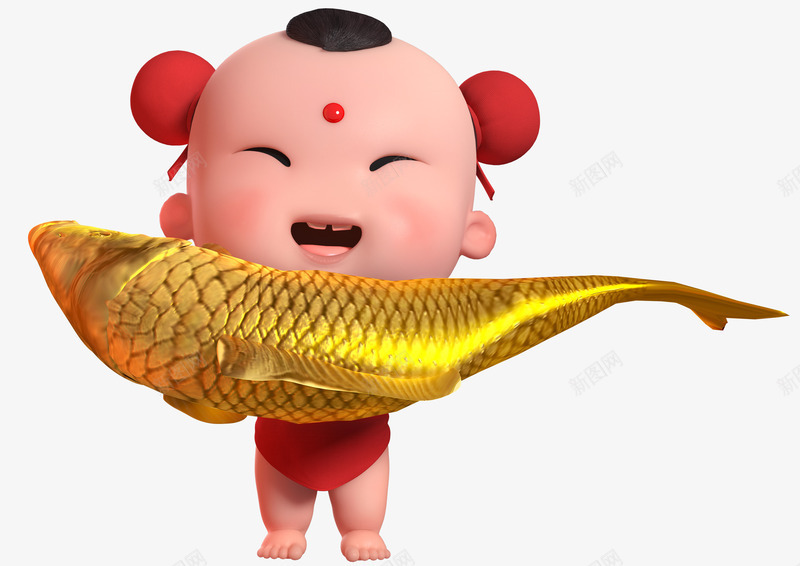 招财童子最新三维春节喜庆三png免抠素材_新图网 https://ixintu.com 中国风 喜庆 招财童子 春节