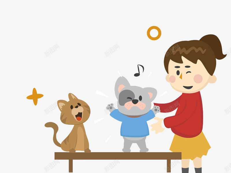 卡通动物美容师图png免抠素材_新图网 https://ixintu.com 宠物 小女孩 小狗 桌子 漂亮的 美容师 高兴地