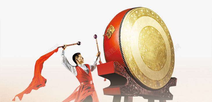 击鼓png免抠素材_新图网 https://ixintu.com 人物 击鼓 狂欢 红绸