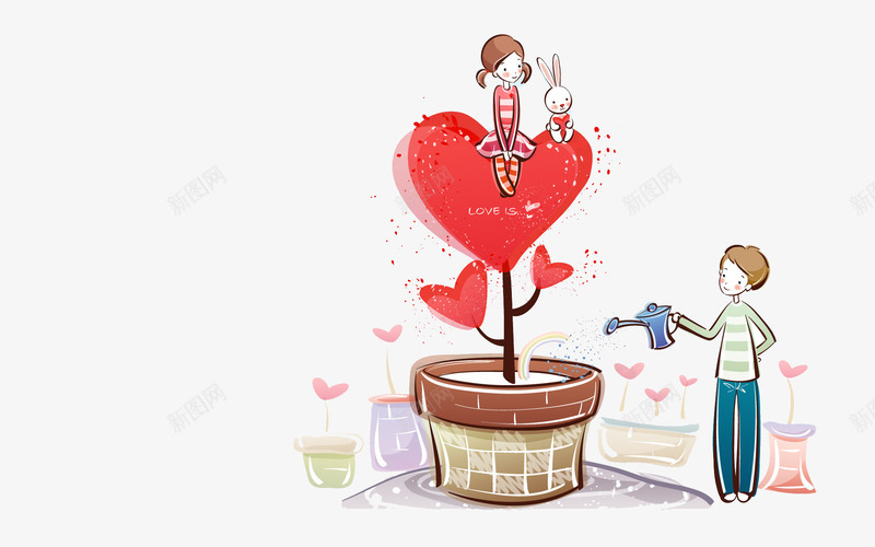 手绘情侣插画png免抠素材_新图网 https://ixintu.com 卡通人物 情侣 手绘 插画
