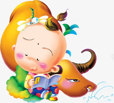 放牛小孩png免抠素材_新图网 https://ixintu.com 免费下载 卡通风格 小儿读书 黄色水牛