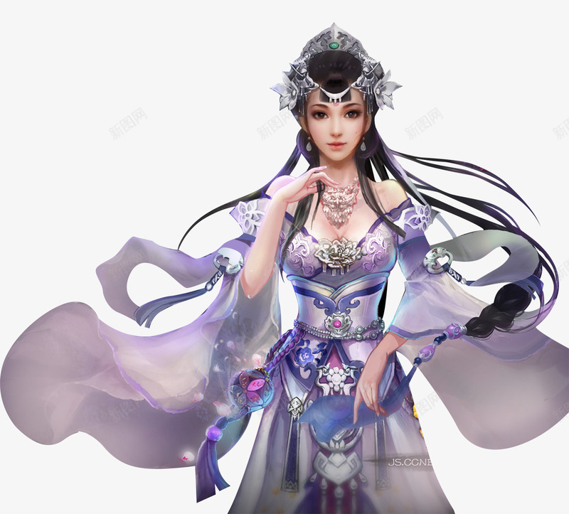 古风优雅蓝袍少女手绘png免抠素材_新图网 https://ixintu.com 优雅 古风 少女