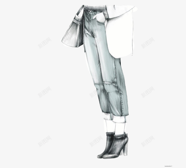 手绘牛仔少女psd免抠素材_新图网 https://ixintu.com 秀发 美女 背影
