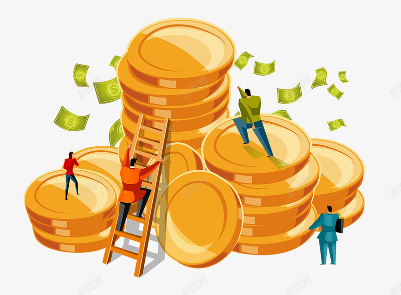 黄金时代投资理财主题插画psd免抠素材_新图网 https://ixintu.com 信贷 借贷 含金量 小额贷款 投资理财 融资 贷款 贷款融资 金融 金融商务 金融理财 钱币 黄金时代