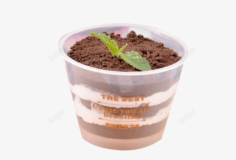 盆栽木糠杯甜品png免抠素材_新图网 https://ixintu.com 多层奶油 木糠杯 深色饼干屑 绿色小草