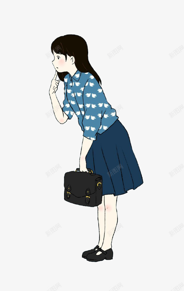 卡通好奇女孩png免抠素材_新图网 https://ixintu.com 好奇 少女 淑女 裙子