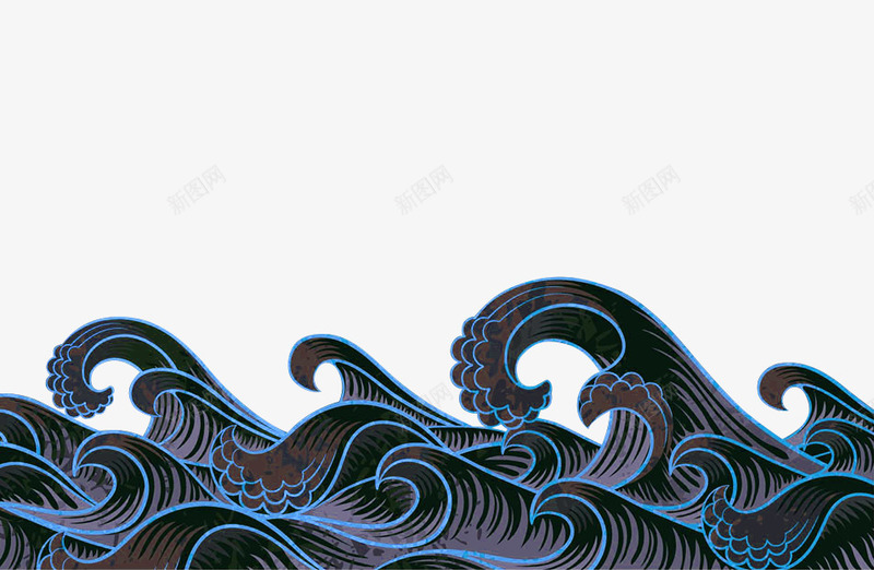 蓝色简约海浪边框纹理png免抠素材_新图网 https://ixintu.com 免抠PNG 海浪 简约 蓝色 边框纹理
