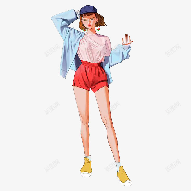 戴帽子的时尚女孩png免抠素材_新图网 https://ixintu.com 创意 卡通 女孩 时尚 短发 简约 美女 靓丽