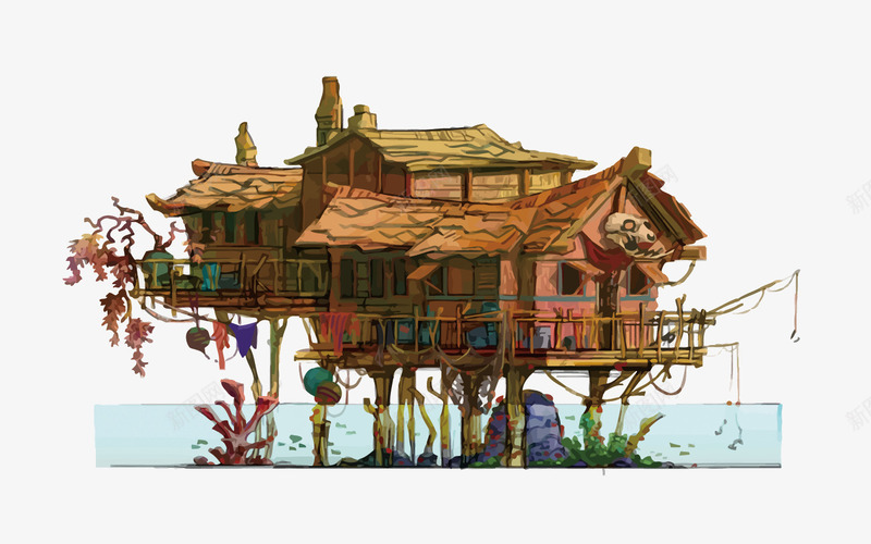 湖上小木屋png免抠素材_新图网 https://ixintu.com PNG PNG免费下载 PNG图片 度假 手绘 木屋