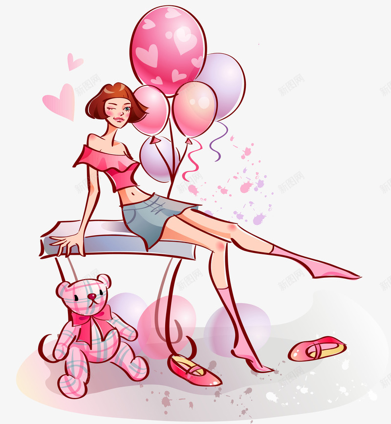 卡通苗条时尚少女png免抠素材_新图网 https://ixintu.com PNG 卡通少女 时尚少女 玩偶小熊 粉色