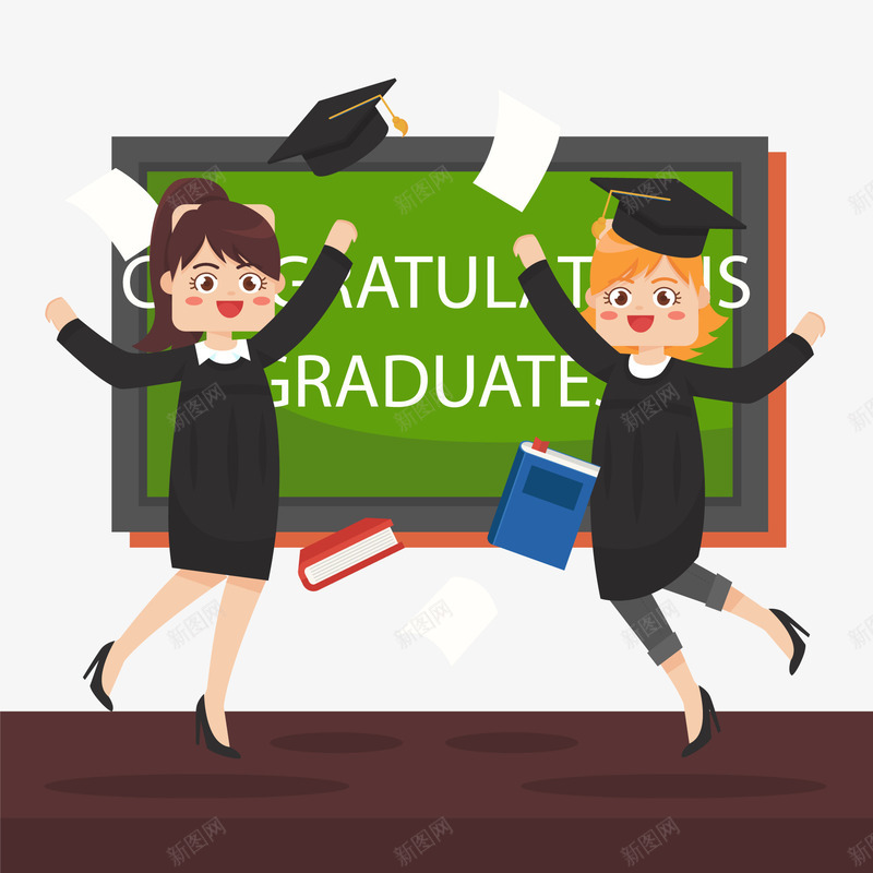 创意毕业生女孩和黑板png免抠素材_新图网 https://ixintu.com 人物设计 卡通 卡通毕业生 扔博士帽 毕业季 毕业生 青春不散场