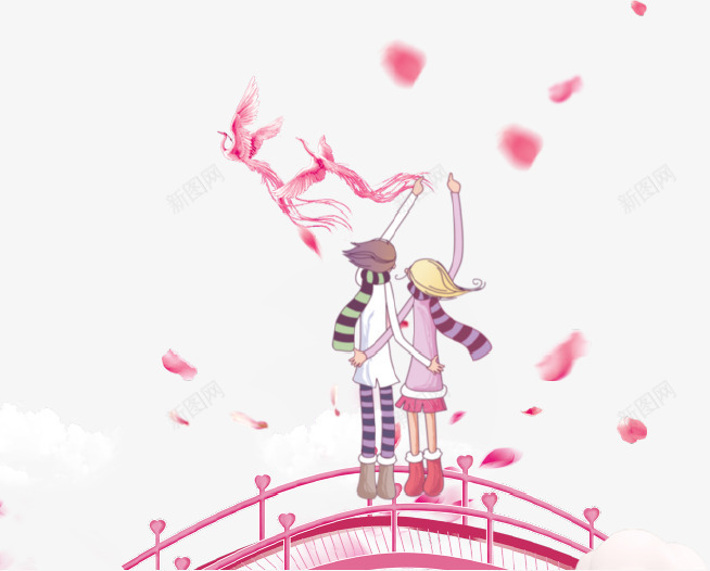 紫色浪漫情侣插画psd免抠素材_新图网 https://ixintu.com 情人节 情侣 手绘 插画 桥 浪漫 爱情 紫色 风景