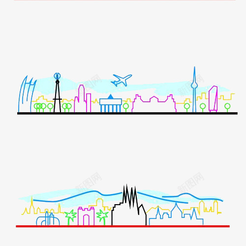 城市简笔卡通两幅png免抠素材_新图网 https://ixintu.com 卡通 国际大都市 城市 手绘 简笔城市 简笔画 首都