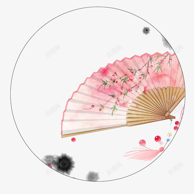 圈圈桃花扇子png免抠素材_新图网 https://ixintu.com 古风素材 扇子 文艺 桃花