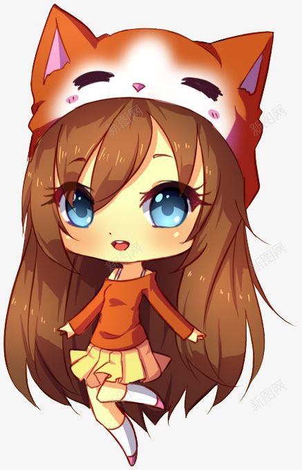 带猫头猫的可爱风少女psd免抠素材_新图网 https://ixintu.com 卡通 可爱 少女 手绘 猫 萌系